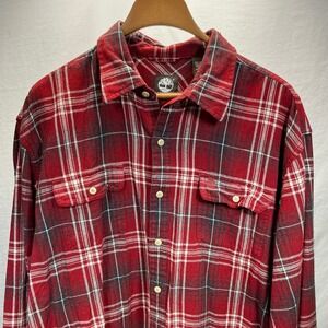 Timberland Flannel Shirt Plaid Button Up Long Sleeve Pockets Red‎ XL/16